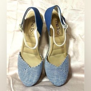 …Me Too - Bali Espadrille 3.5” Blue/White Stripe Wedge Sandal - women 8 - $45